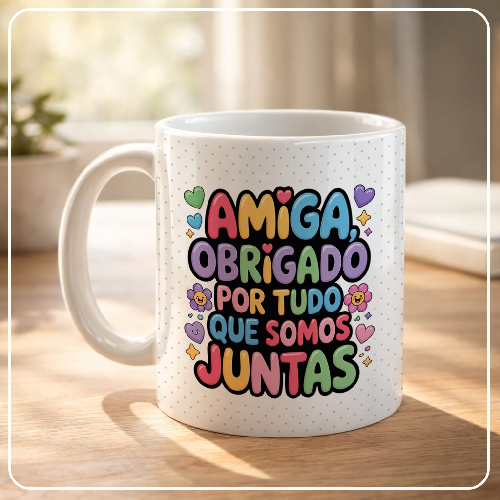 Caneca Personalizada Unykk Coleção Amiga de Verdade com Frase Amiga Obrigado por Tudo Que Somos Juntas