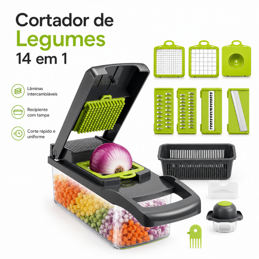Fatiador De Legumes Mandoline 16 Em 1 Cortador E Ralador Multifuncional Aço Inox Cozinha