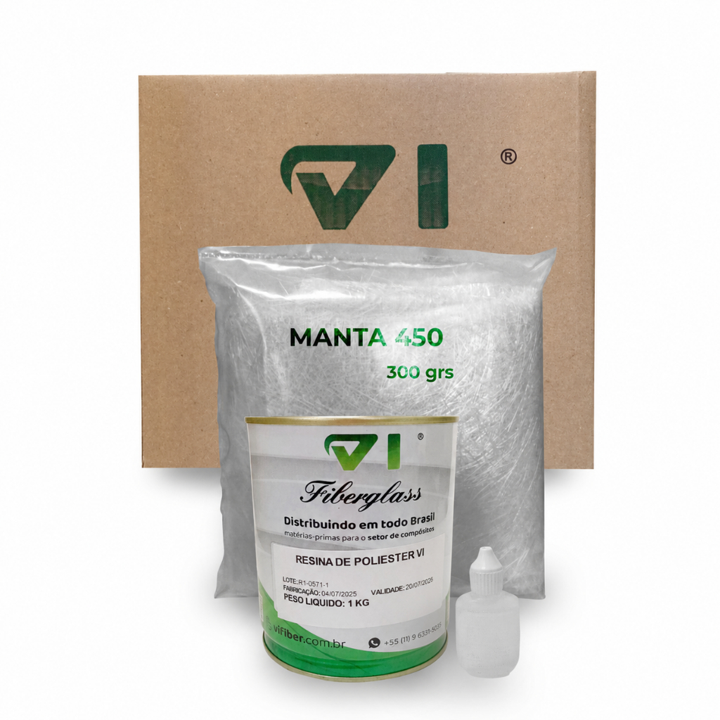 Kit reparo fibra de vidro 450grs/m² 300 gramas + resina 1kg + 25 gramas de catalisador reparo piscina peças automotivas