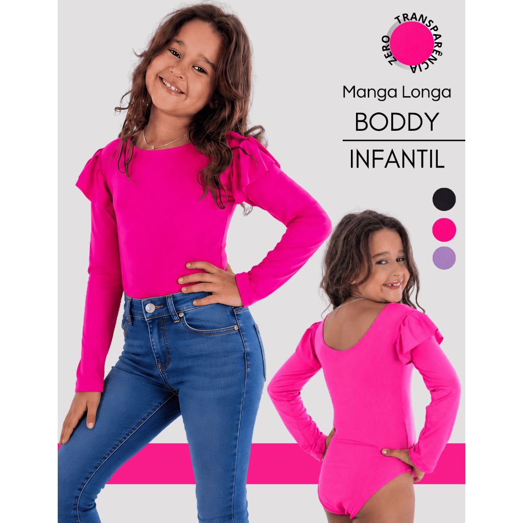 Body Manga Longa Babado Frufru Infantil Meninas Blogueirinha Moda Inverno