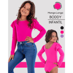 Body Manga Longa Babado Frufru Infantil Meninas Blogueirinha Moda Inverno