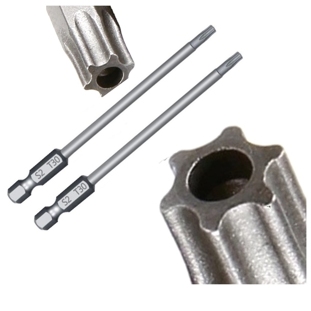 2 Pontas Bits Torx Furo Guia Longo T30 100mm Parafusadeiras