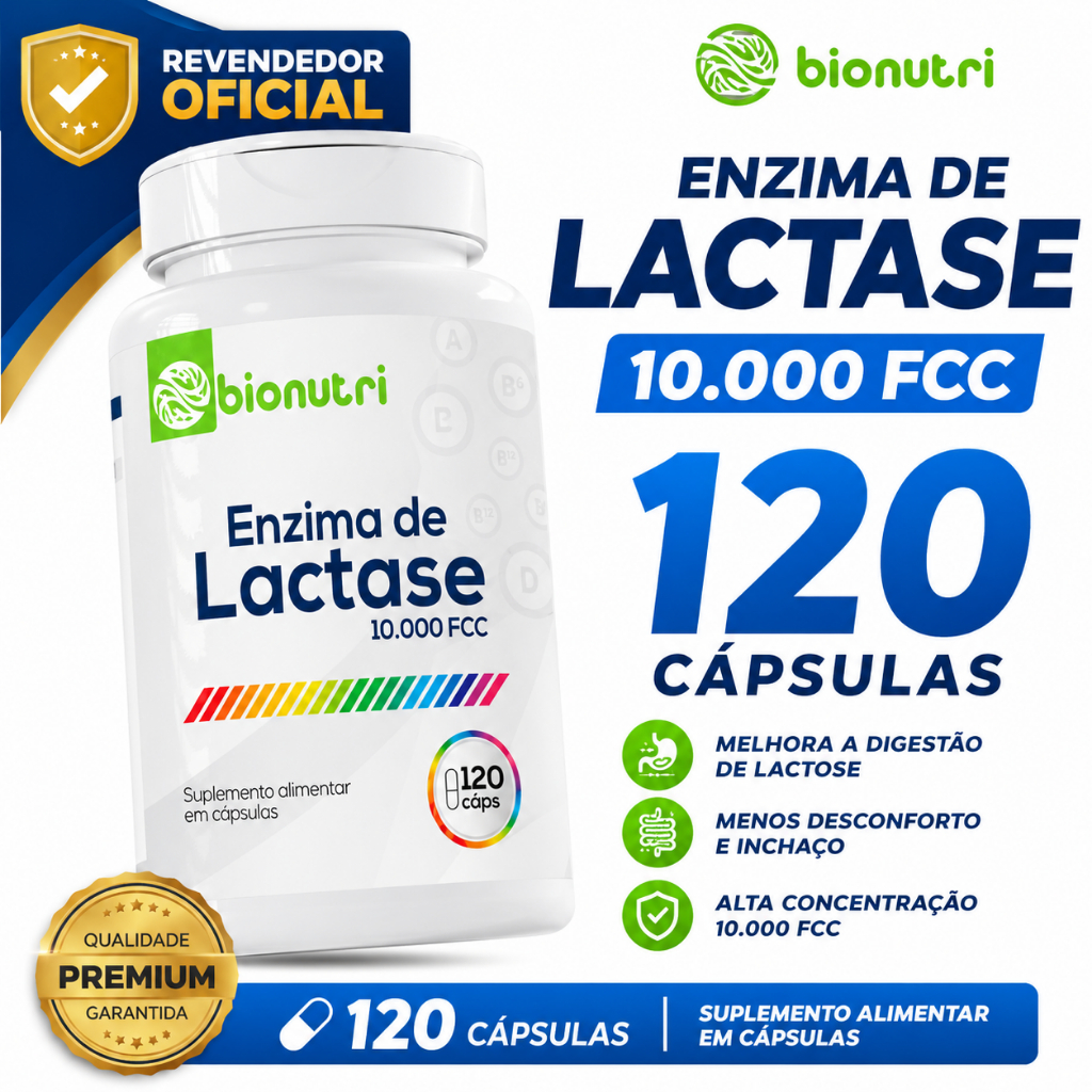Enzima Lactase Premium 10.000Fcc Bionutri Frasco (120 Cápsulas)