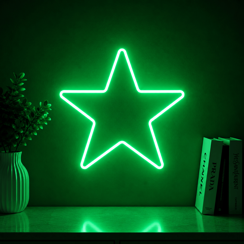 Luminária Led Neon Estrela 25 Cm Bivolt Letreiro Decoração Quarto Festa Balada Luz Parede Iluminação