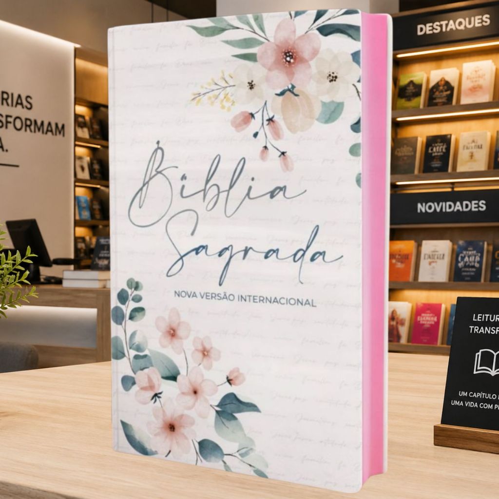 Biblia Feminina NVI | Letra Maior | Floral Branca | Capa Dura