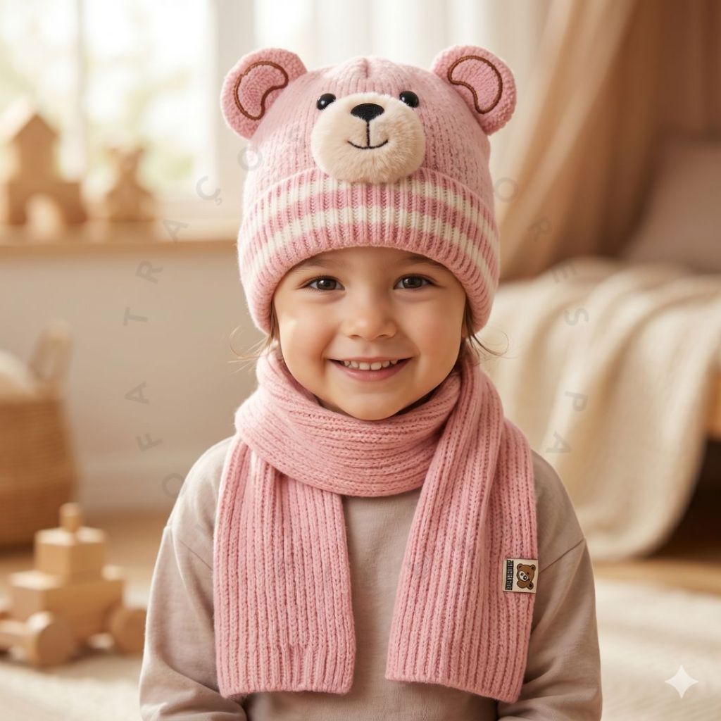 Kit Touca Gorro Cachecol Infantil Peluciado Forrado Inverno Menino Menina Unissex 2026