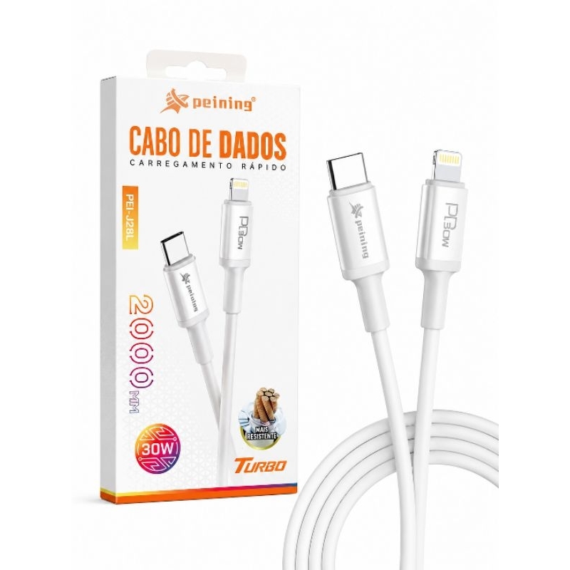 Cabo USB-C para Lightning (iPhone) 30W Peining 2 Metros Carregamento Rápido - NEXT IMPORTADOS