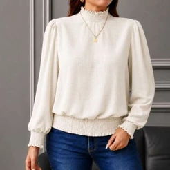 Camisa Feminina Elegante Gola Condessa Plus Size Inverno 2026