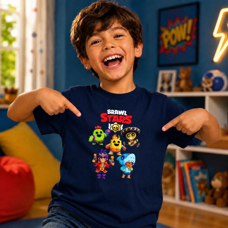 Camiseta Infantil Unissex 100% Algodão Estampa Brawl Stars