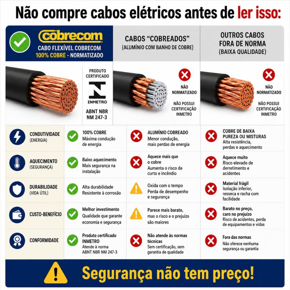 Fio Elétrico Flexível 10mm Cobrecom 100 Metros Cabo Flexível 10mm 100% Cobre Normatizado Inmetro · foto 2