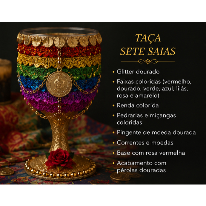Taça Decorada Maria Mulambo Maria Padilha Sete Saias Cigana com Glitter e Pedrarias