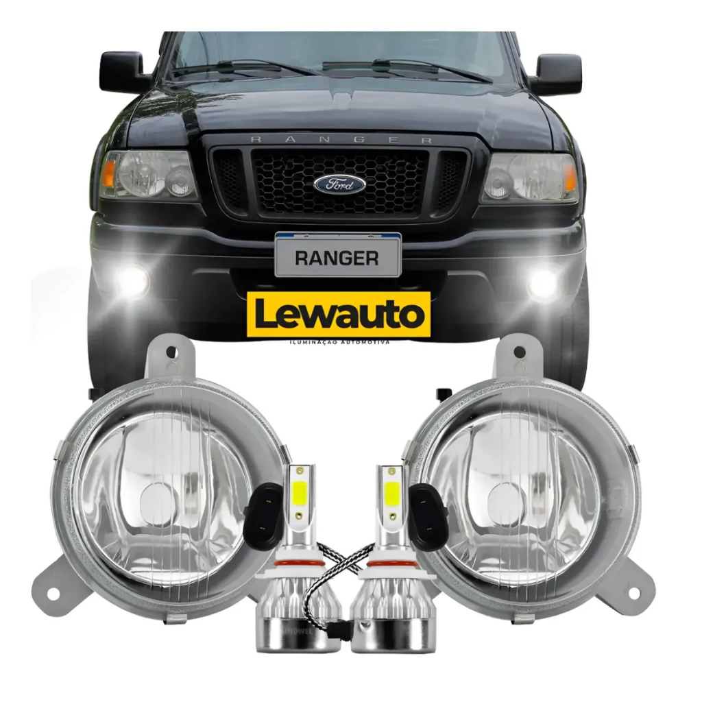 Par Farol Milha Neblina + Lâmpadas Led Ford Ranger 2005 2006 2007 2008 2009 2010 2011 Ecosport 2003 2004 2005 2006 2007