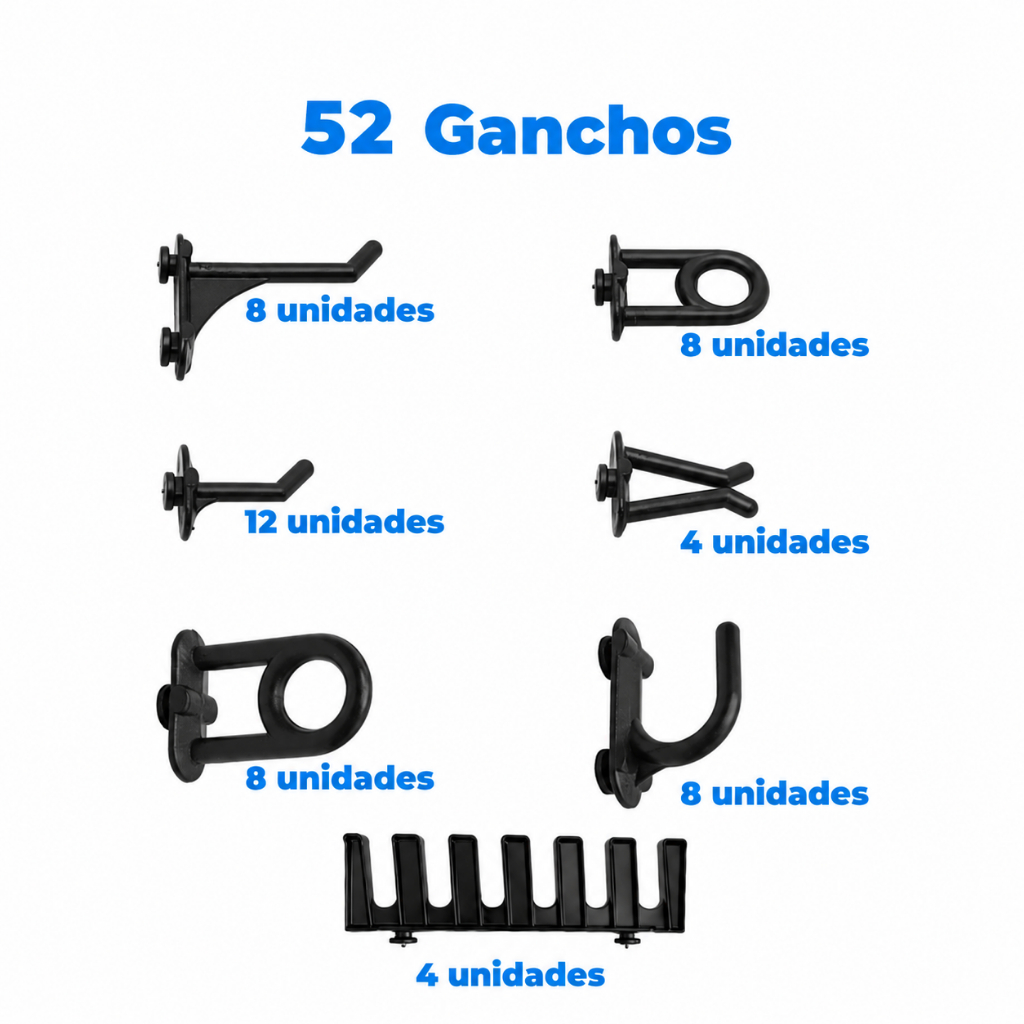 Kit 52 Ganchos Pretos Para Painel de Ferramentas Perfurado