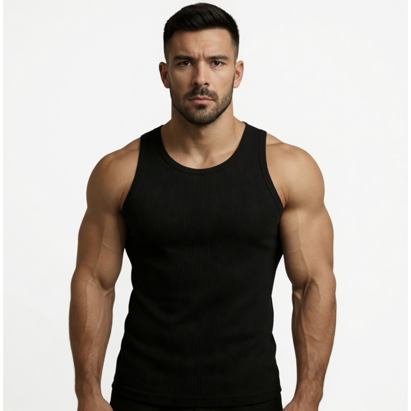 Regata Masculina Americana Ribana Canelada Algodão com Elastano  Slim Academia Basica Casual