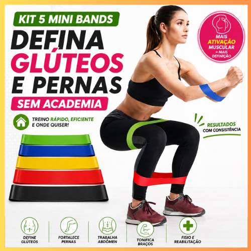 Conjunto 5 Faixas Elásticas Mini Band – Treino em Casa, Funcional e Fisioterapia