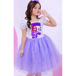 Vestidos Katlen Dos Rosa temáticos infantil aniversário menina super luxo festa Emilly Vick (com manga)