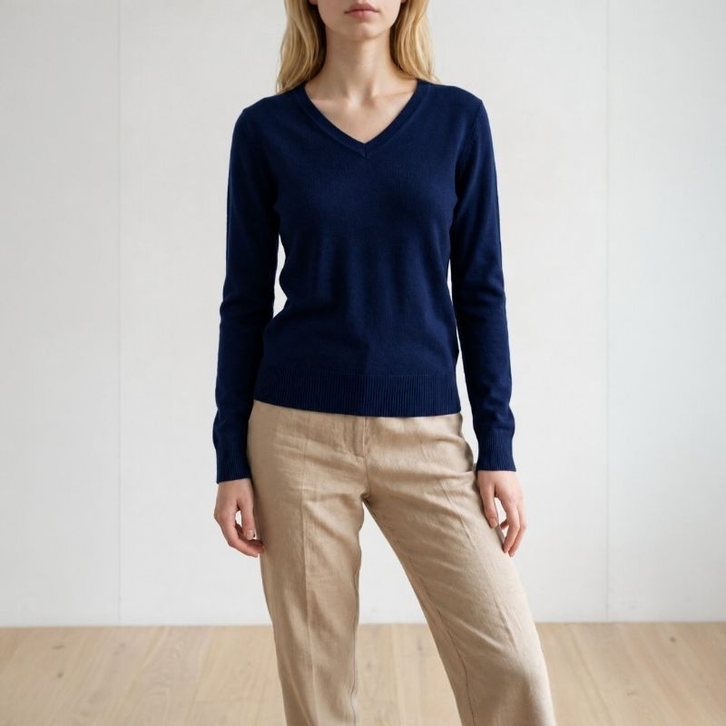 Suéter Gola V de Lã Modal Importado. Moda feminina inverno/outono. — imagem 2 de 2