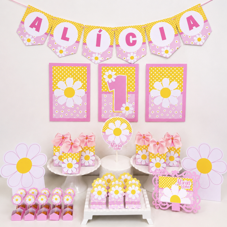 Kit Festa margarida Personalizado Só um Bolinho | Mesversário Aniversário | Lembrancinha