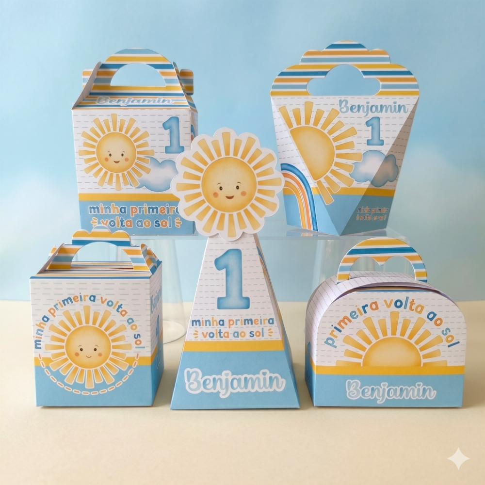 Kit Caixas Primeira volta ao sol menino Personalizada /Lembrancinha de Festa /Aniversário