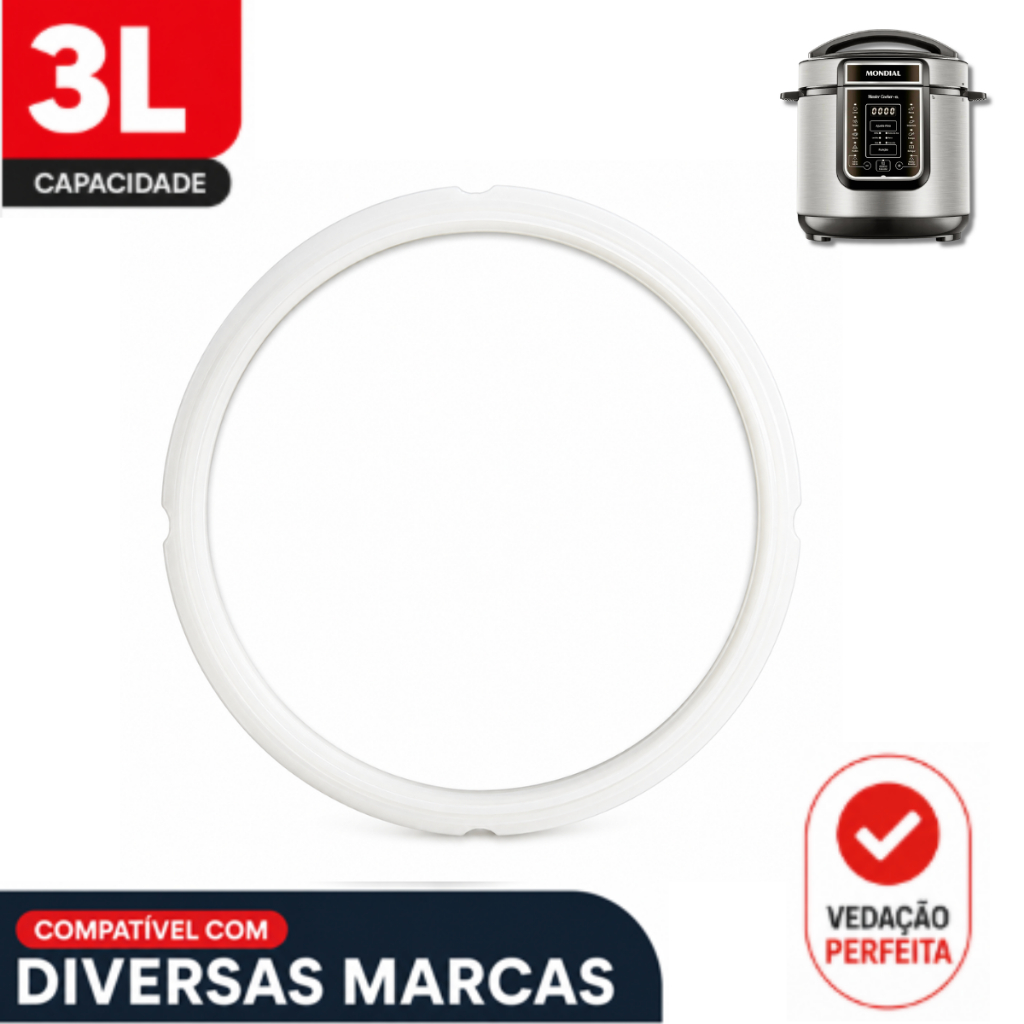 Borracha de Vedação Panela de Pressão Elétrica 3 Litros Compatível com Diversas Marcas