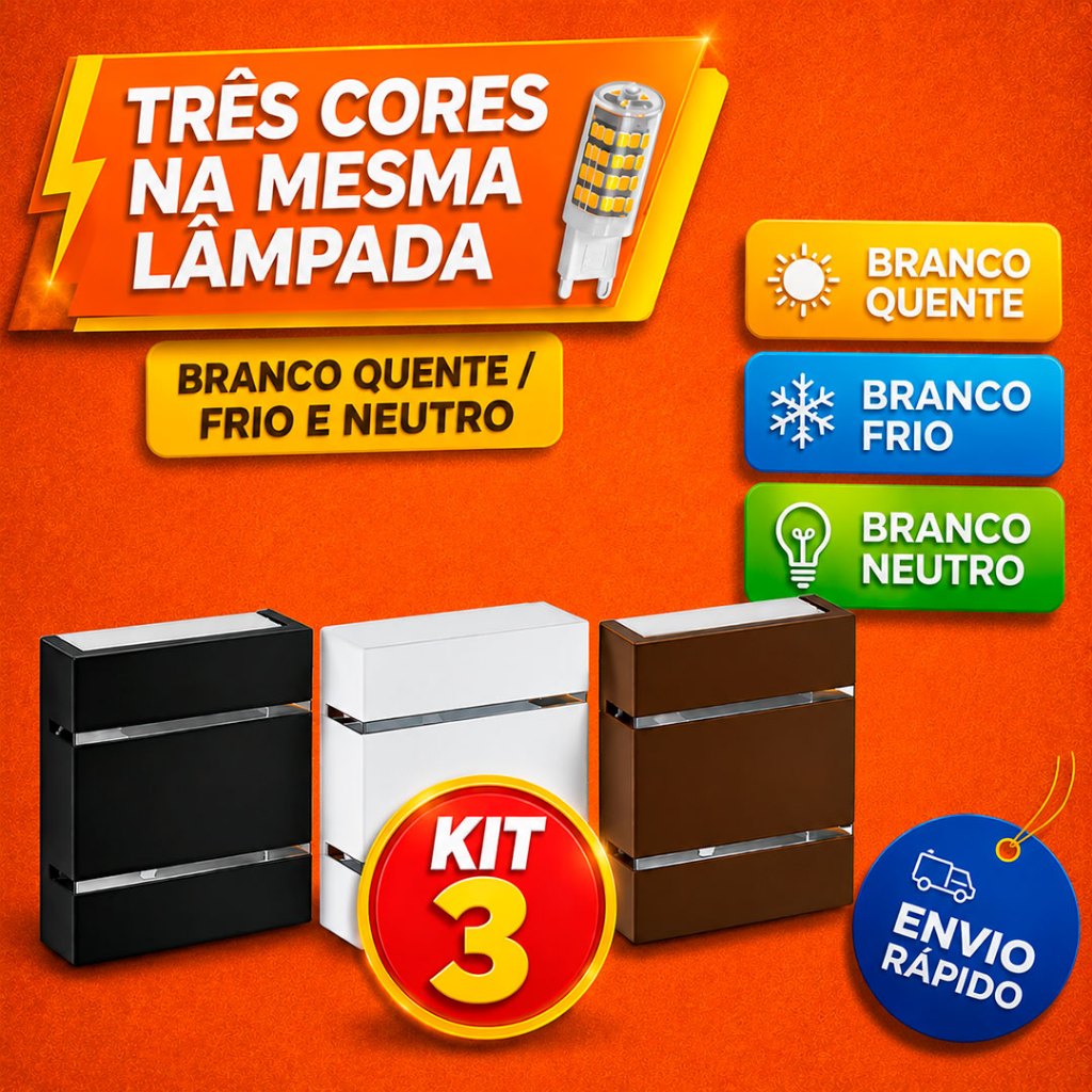 Kit 3 Arandelas com lâmpada 3 cores na mesma lâmpada 300040006500K ÁREA EXTERNA ILUMINAÇÃO