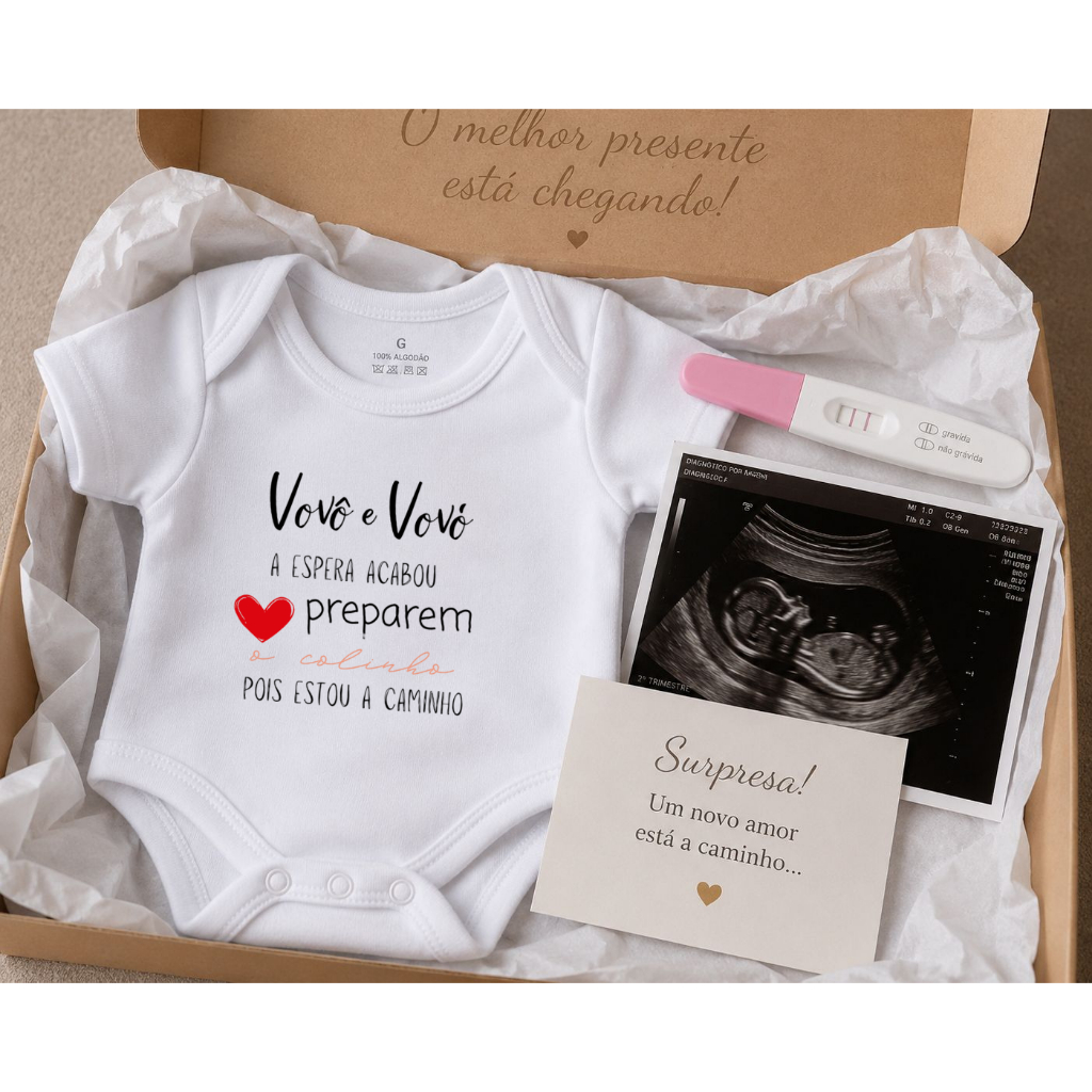 Body para bebê anúncio gravidez Vovó e Vovô preparem o colinho