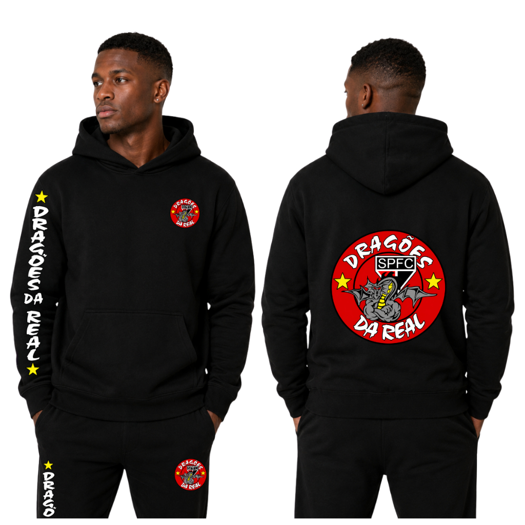 Conjunto Moletom Torcida Organizada Dragões da Real São Paulo Algodão Flanelado Blusão com Capuz