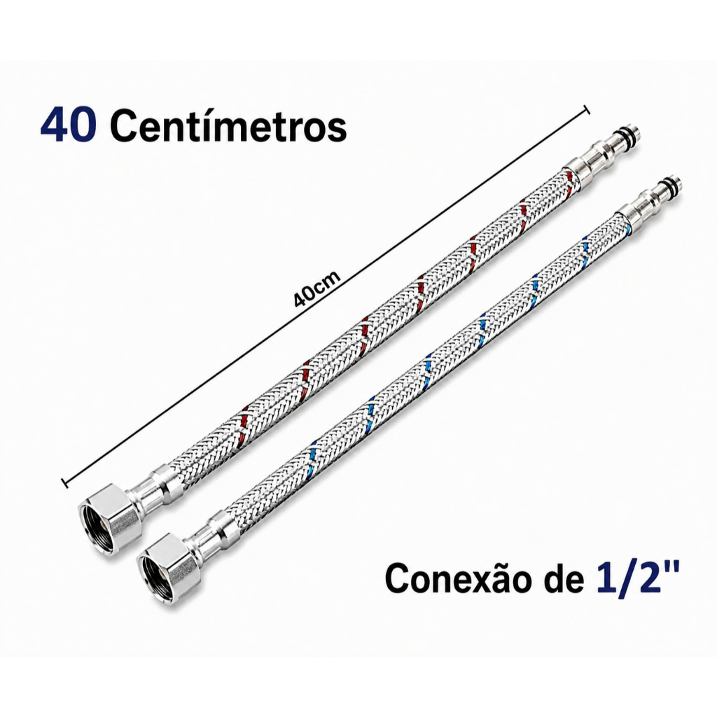 Par de Engates Flexíveis para Misturador Monocomando 40cm | Acabamento Prateado | 1, 2, 3, 4, 5 Unidades