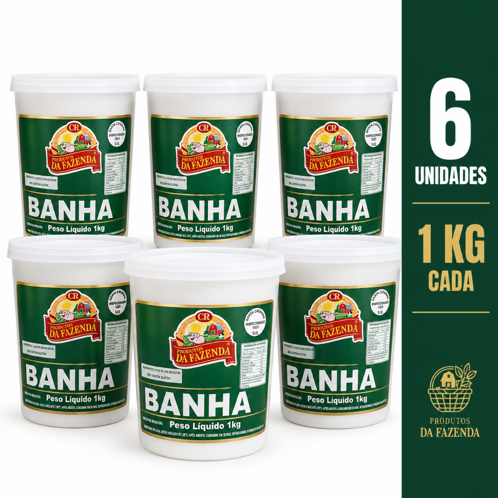Banha Suína Gordura de Porco Natural Produtos Da Fazenda - KIT COM 6KG