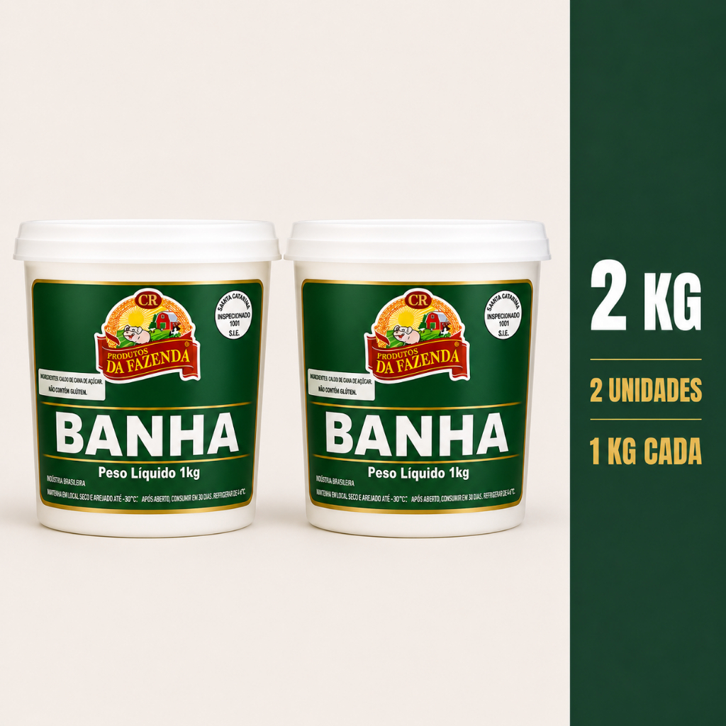 Banha Suína Gordura de Porco Da Fazenda - KIT 2 KG PRODUTOS DA FAZENDA
