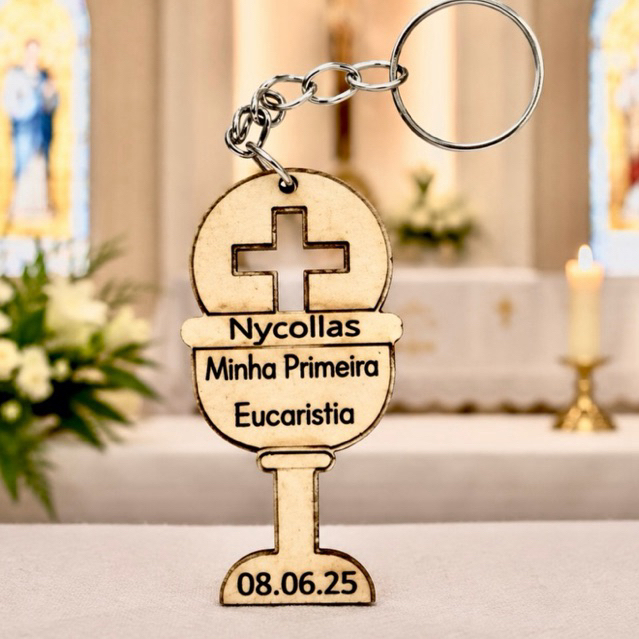KIT Chaveiro Eucaristia Personalizado MDF já vão todos montados, festa, igreja, lembrancinhas