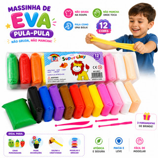 Kit 12 a 48 Massinha Argila EVA Pula Pula Infantil Atóxicas + Ferramenta Acessórios Brind…