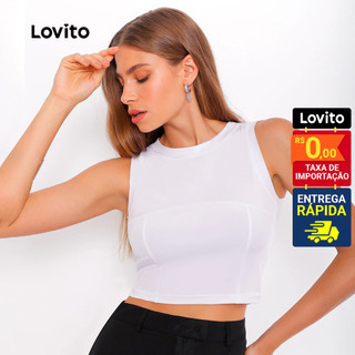 Lovito Regata Feminina Casual Cropped Recortes Busto TKB339BRL368