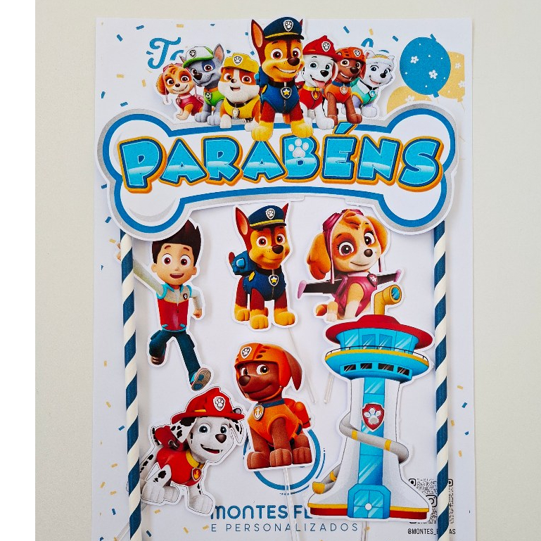 Topo De Bolo Personalizado Patrulha Canina - Decoração Festa Infantil- Aniversário