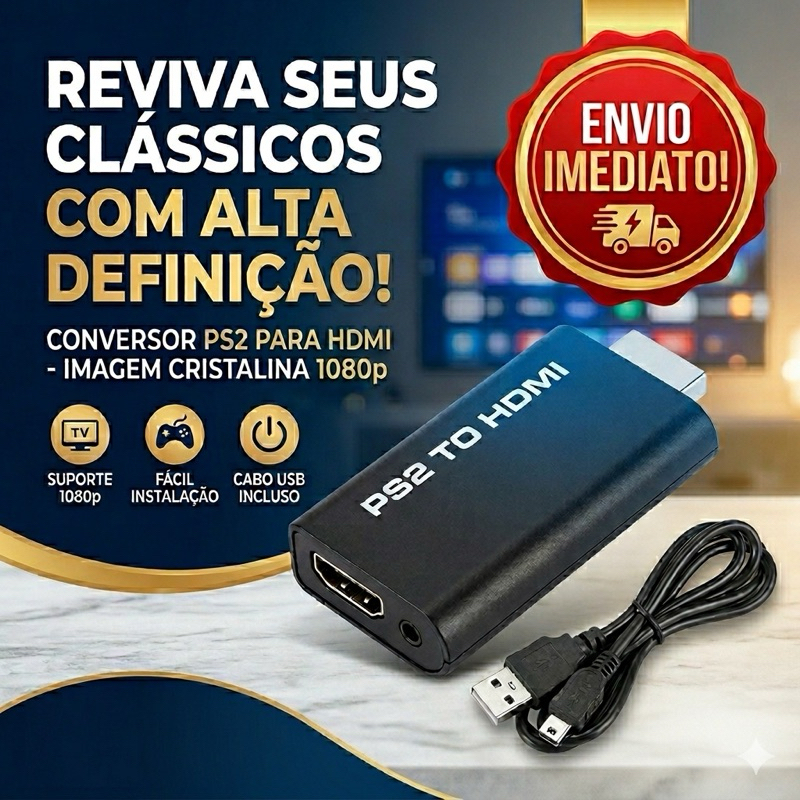 Adaptador Conversor PS2/PS3/Playstation 2 Para HDMI de Vídeo Compatível Com Playstation 2 Ps2 Para Hdmi
