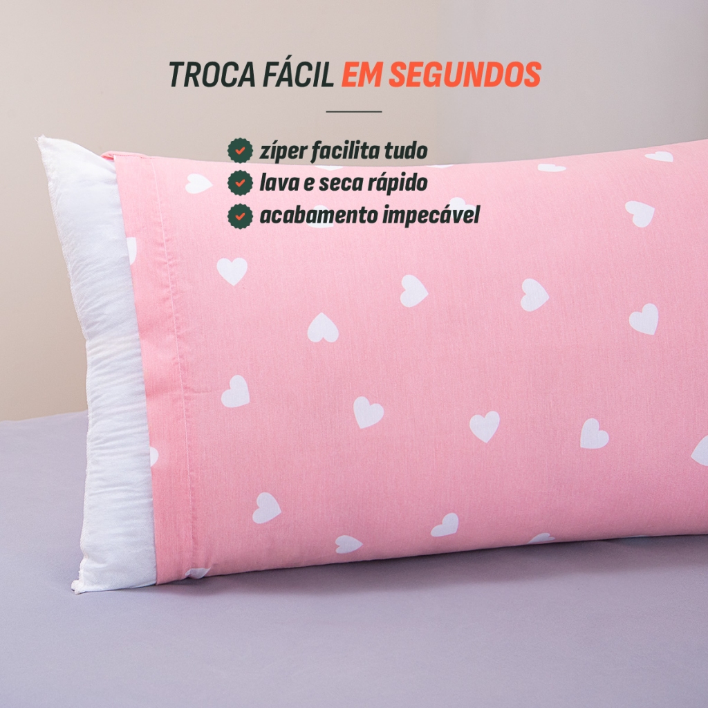 1 Capa de Xuxão Com Zíper Percal 200 Fios 100% Algodão Tecido Macio e Frio Tamanho 1,40x0,45 — imagem 2 de 2