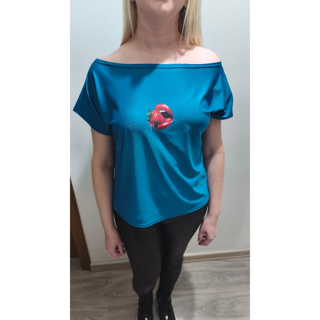 Blusa Feminina Gola Canoa Ombro Soltinha Manga Curta Lisa Estampada Tecido Leve Gelado Confortável