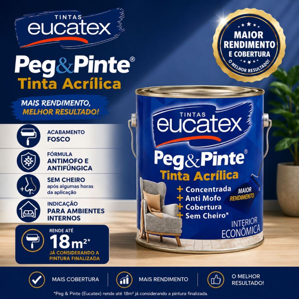 Tinta Eucatex Acrilica Pintura Parede Peg E Pinte 3,6l Cores