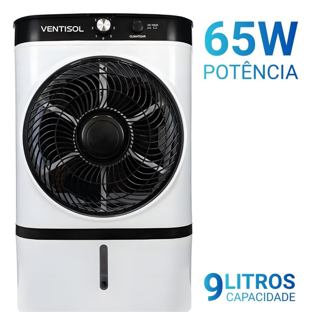 Climatizador Ventisol 9L Pequeno Portátil 65w Filtro de Ar Umidificador Ventilador P/ Sala Quarto