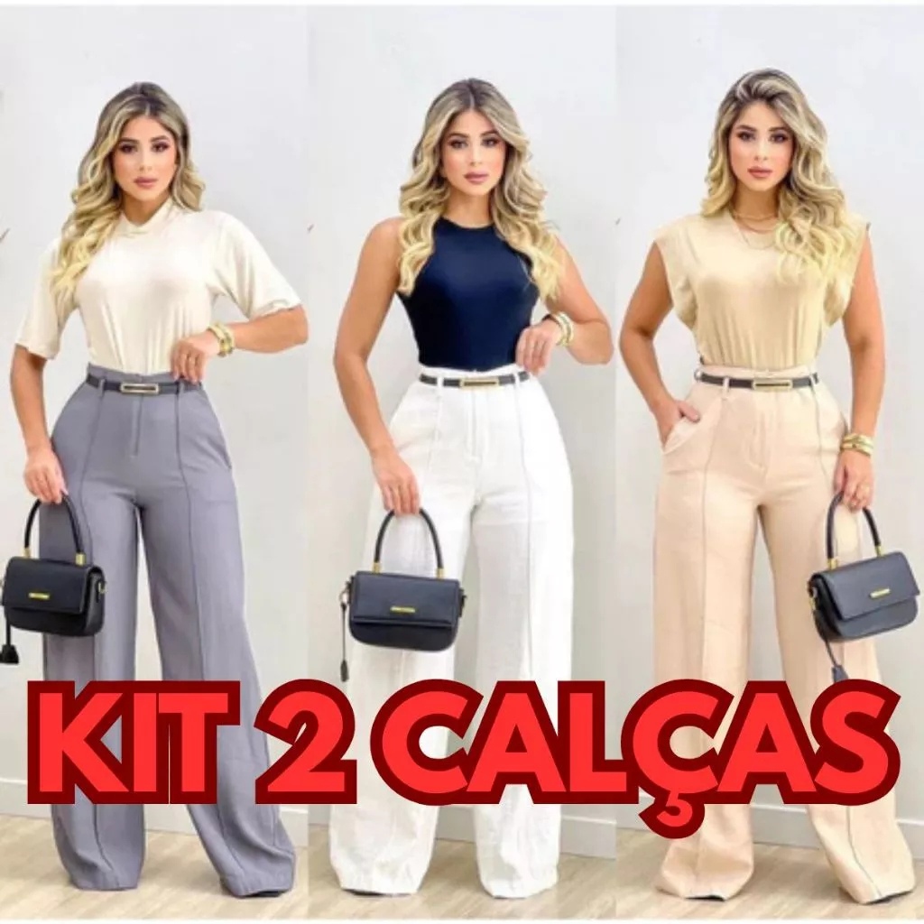 Kit 2 Calça  Alfaiataria Premium Cintura Alta Com Bolso e Com 1 Cinto PROMOÇAO