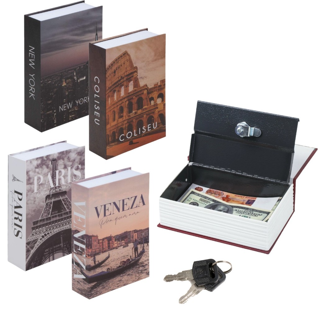 Cofre Camuflado Em Forma De Livro Decorativo Porta Joias Dinheiro E Documentos Com Chaves