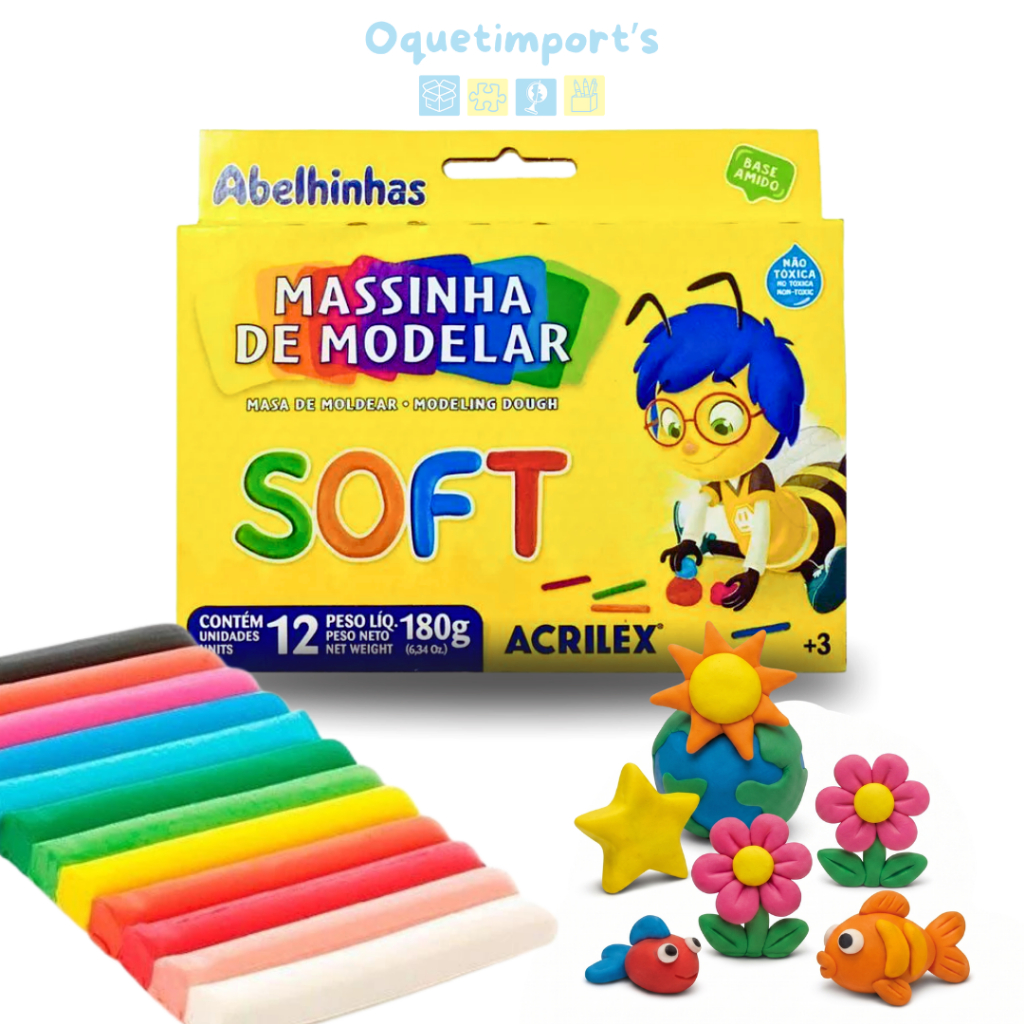 Massinha De Modelar Acrilex Infantil 6 Ou 12 Cores Estimula Criatividade Escolha Tamanho Não Tóxica
