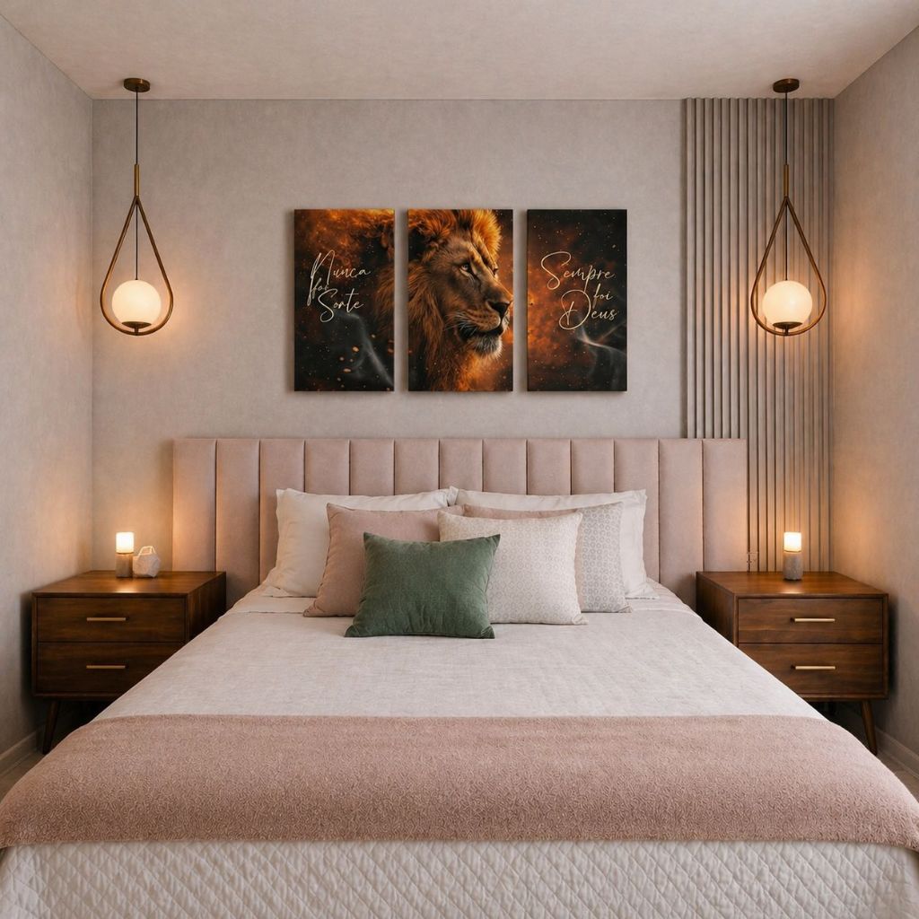 KIT CABECEIRA CORINO CAMA EM L BOX SOLTERIO CASAL KING QUEEN QUADRO DECORATIVO LEÃO DECORAÇÃO QUARTO