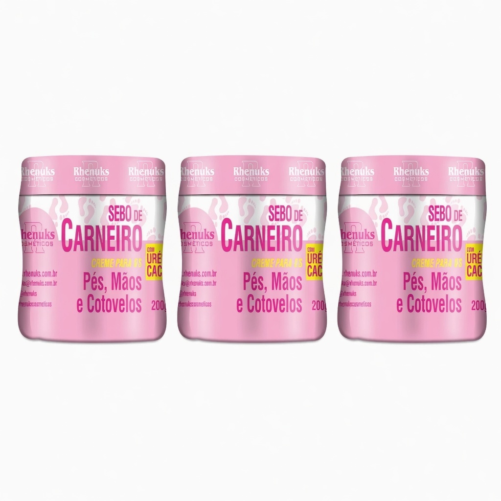 Kit 3 Sebo de Carneiro Rhenuks - Hidratação Intensa para Pés, Mãos e Cotovelos | Com Ureia