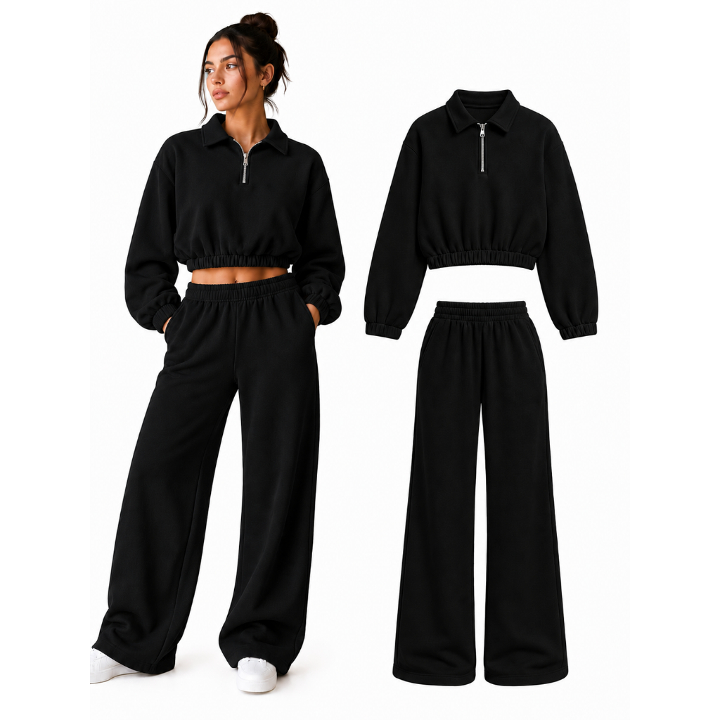 Conjunto Feminino Premium Cropped de Zipper + Calça Moletom Confortável e Estiloso