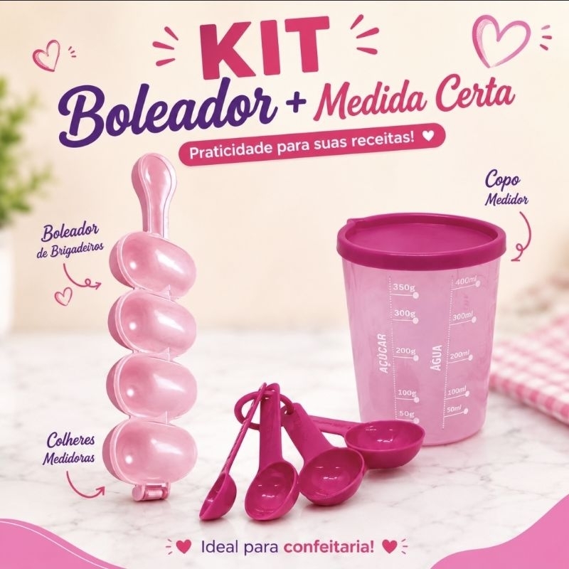 Kit Confeiteiro Boleador Brigadeiro Doces + Copo E Colheres Medidoras Medida Certa