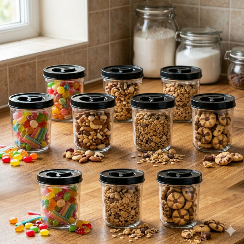 Kit 10 Potes 500ml Redondo Tampa Rosca Pote Mantimento Transparente BPA FREE Bala Doce Cereal Bebê