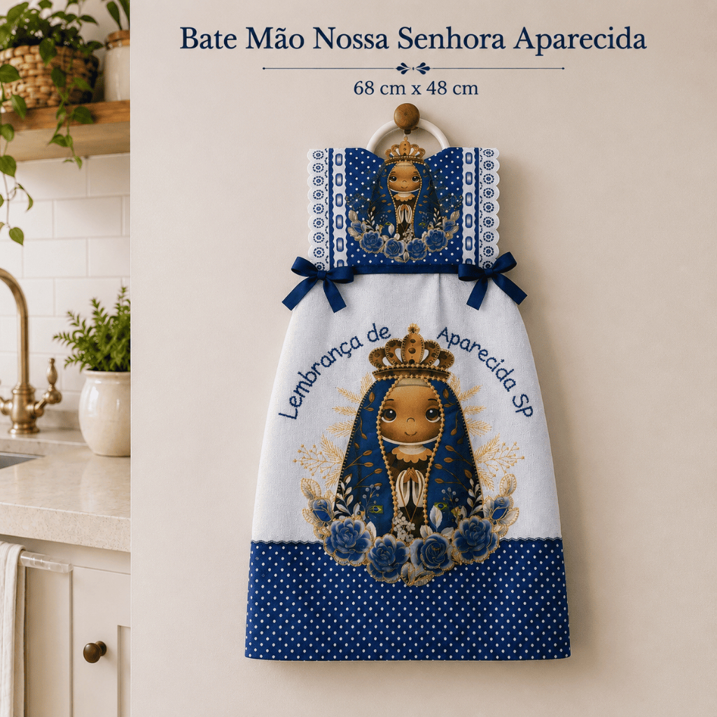 Bate Mão Nossa Senhora Aparecida 68x48cm Toalha Decorativa de Cozinha Lembrança Aparecida SP
