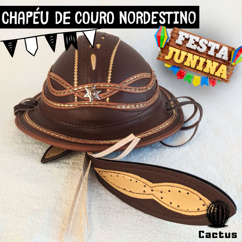 Chapéu de Couro Nordestino Dominguinhos Couro Legítimo Cangaceiro Lampião São João Festa Junina