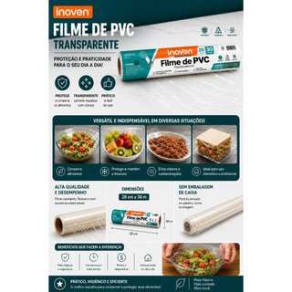 FILME DE PVC TRANSPARENTE INOVEN 28CM X 30M